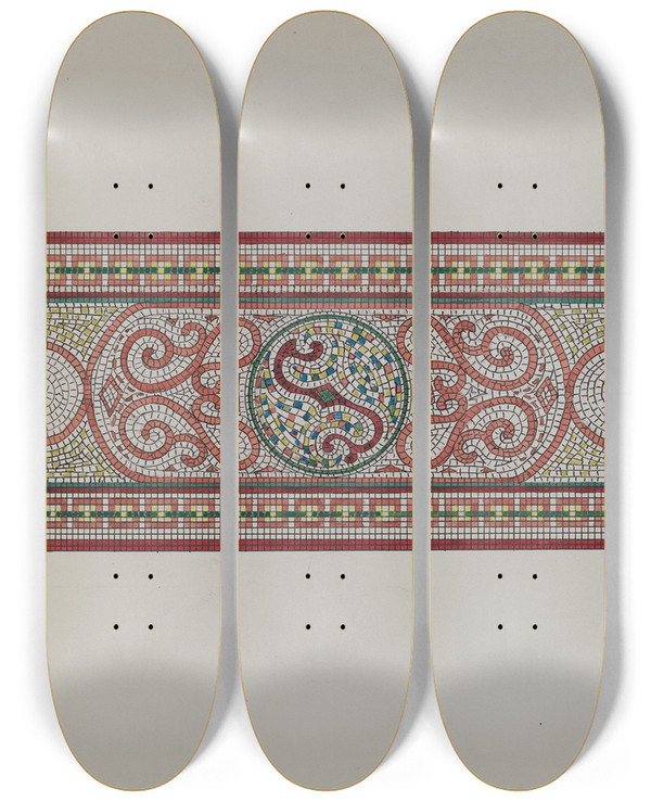 Triptych art skateboard deck of Ellen Duncan Mosaic Pattern In Doorstep by Ellen Duncan