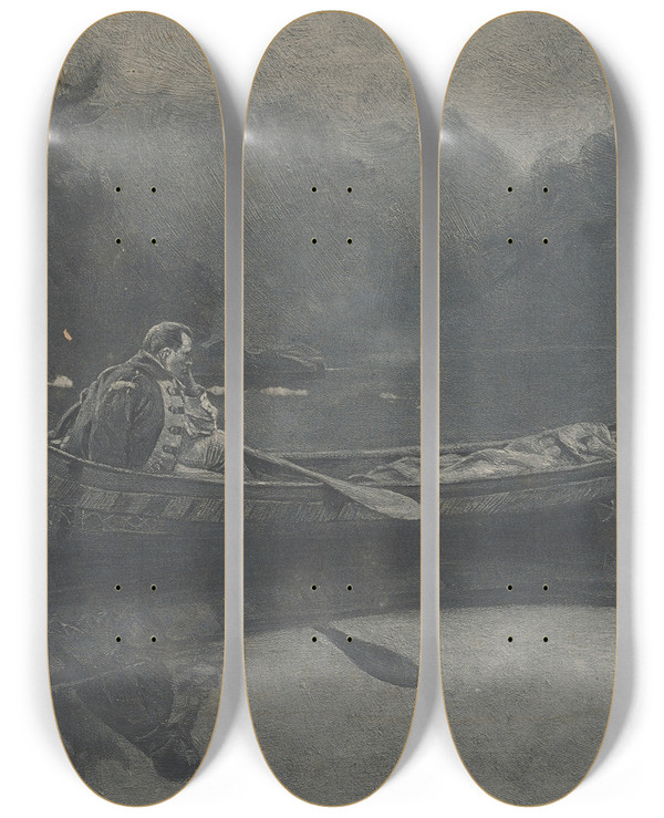 Triptych art skateboard deck of Howard Pyle A Wounded Enemy by Howard Pyle (1853-1911)
