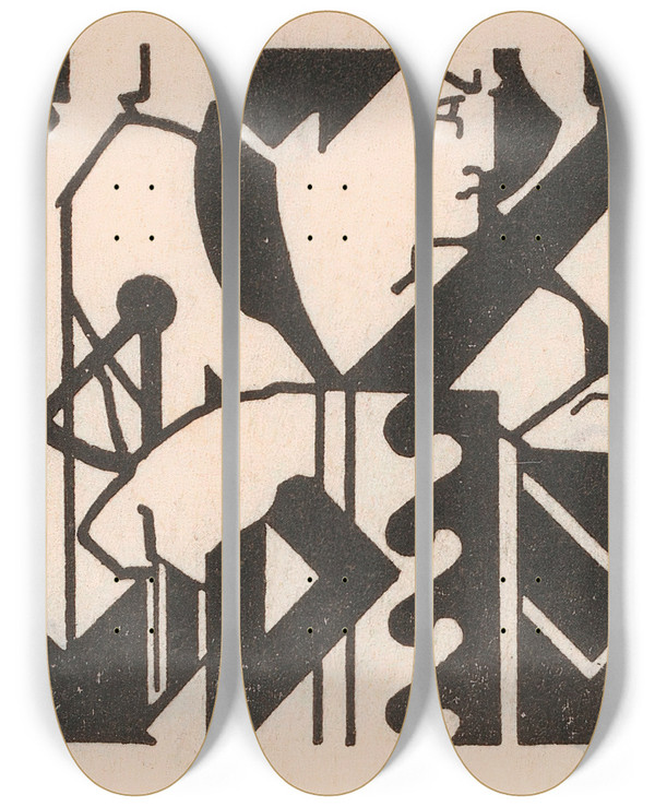 Triptych art skateboard deck of Reijer Stolk Ex Libris Van J Van Der Ager by Reijer Stolk (1896-1945)