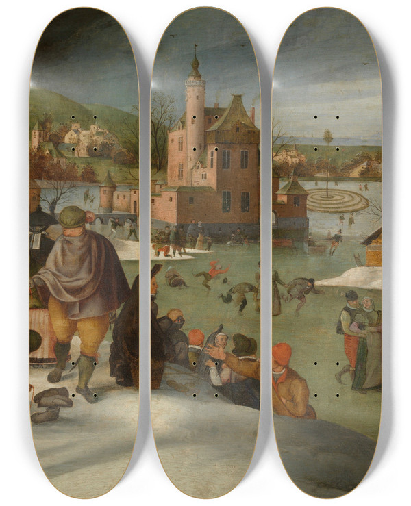 Triptych art skateboard deck of Abel Grimmer Winter by Abel Grimmer (1570-1620)