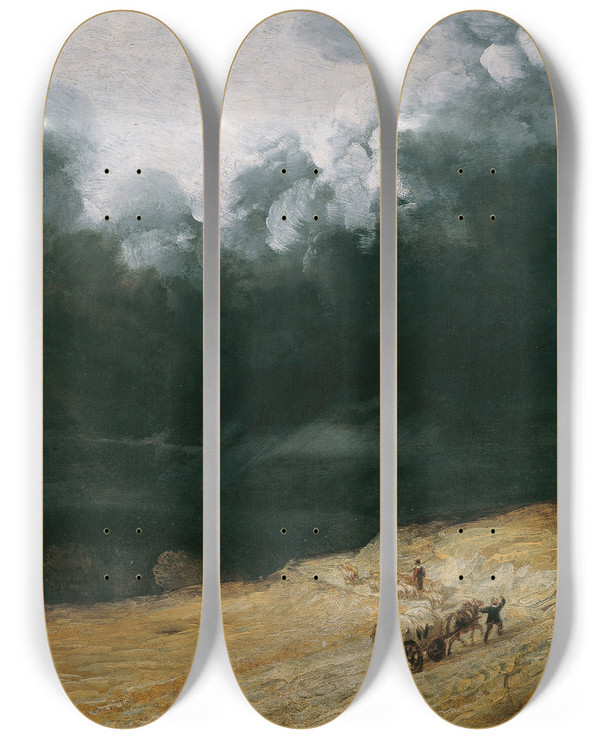 Triptych art skateboard deck of Georges Michel Gewitterlandschaft by Georges Michel (1763-1843)