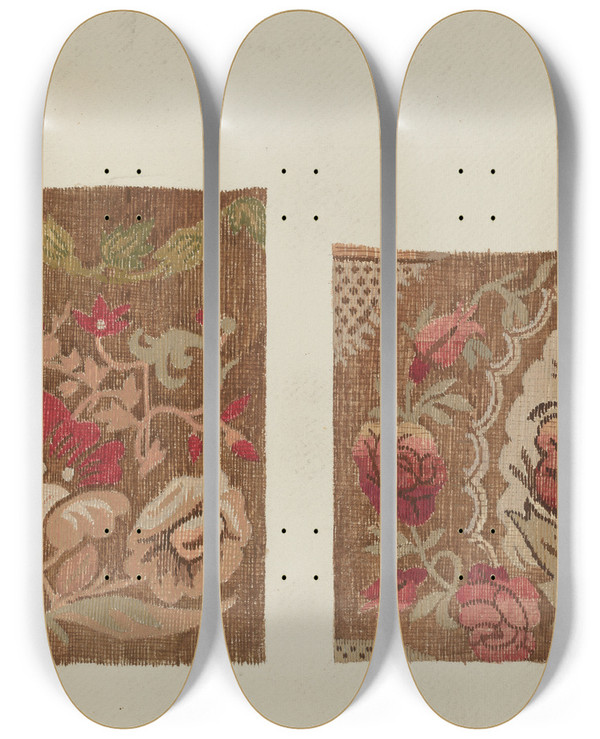Triptych art skateboard deck of Jules Lefevere Brussels Carpet Bag by Jules Lefevere