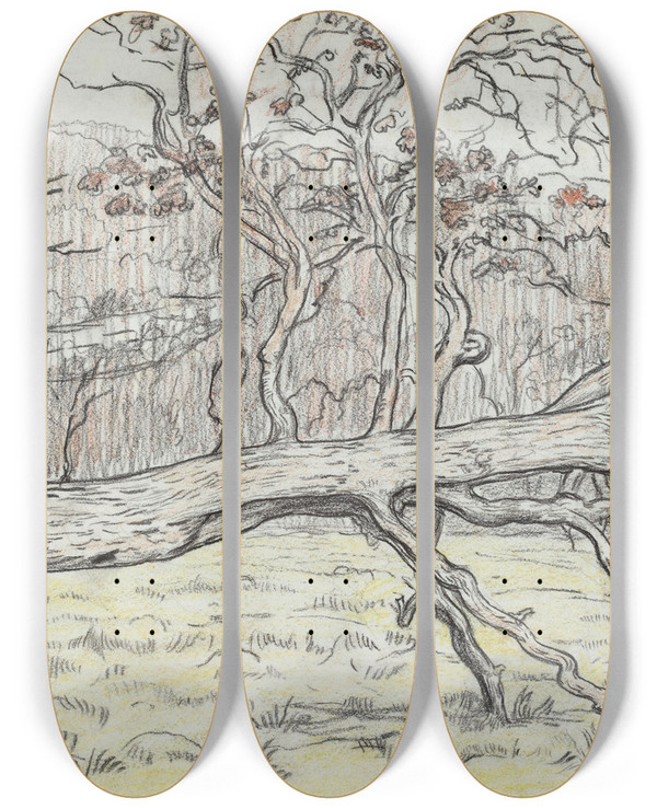 Triptych art skateboard deck of Georges Lacombe Felled Treenormandy by Georges Lacombe (1868-1916)