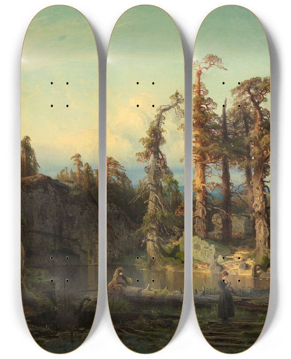 Triptych art skateboard deck of August Cappelen Tarn In Telemark by August Cappelen (1827-1852)