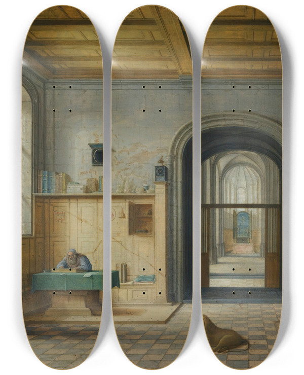 Triptych art skateboard deck of Hendrick Van Steenwijck The Younger Saint Jerome In His Study by Hendrick van Steenwijck the Younger (1580-1649)