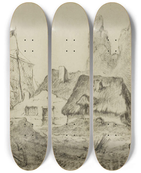 Triptych art skateboard deck of Barbin Huts Etretat by Barbin (19-)