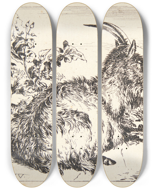 Triptych art skateboard deck of Benjamin Phelps Gibbon Liggende Ged by Benjamin Phelps Gibbon