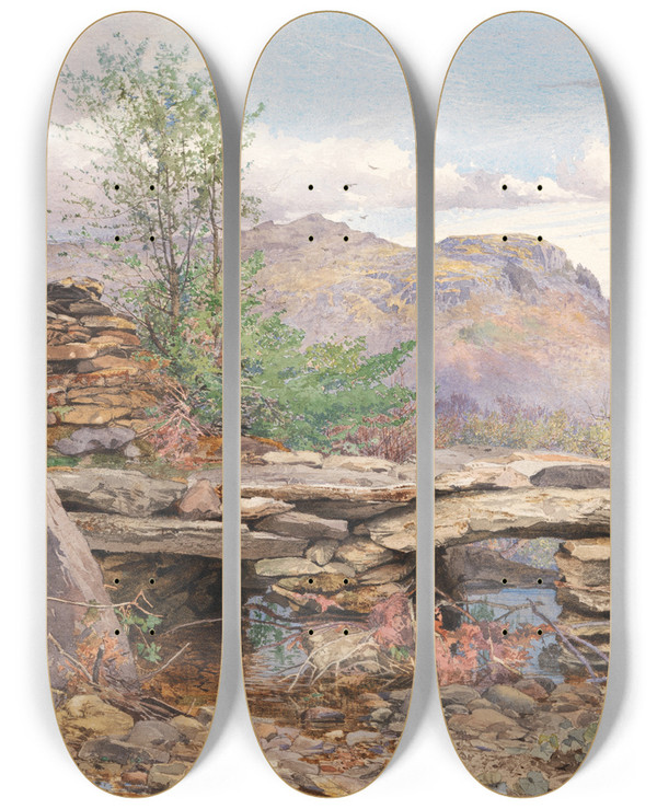 Triptych art skateboard deck of Thomas Collier Pentre Ddu Bridge North Wales by Thomas Collier