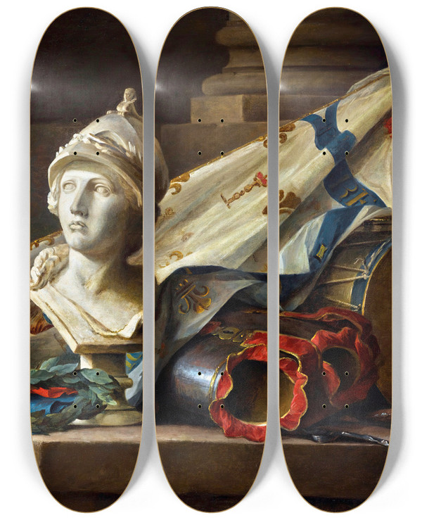 Triptych art skateboard deck of Anne Vallayercoster Bodegn Con Busto De Minerva by Anne Vallayer-Coster (1744-1818)