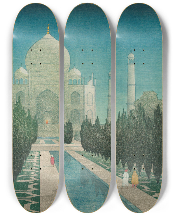 Triptych art skateboard deck of Charles William Bartlett Taj Mahal Agra by Charles William Bartlett (1860-1940)