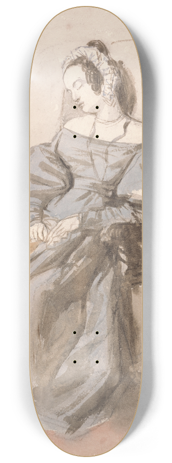 Alfred Edward Chalon - Study of a Lady Asleep in a Chair 8.25 inch art skate deck