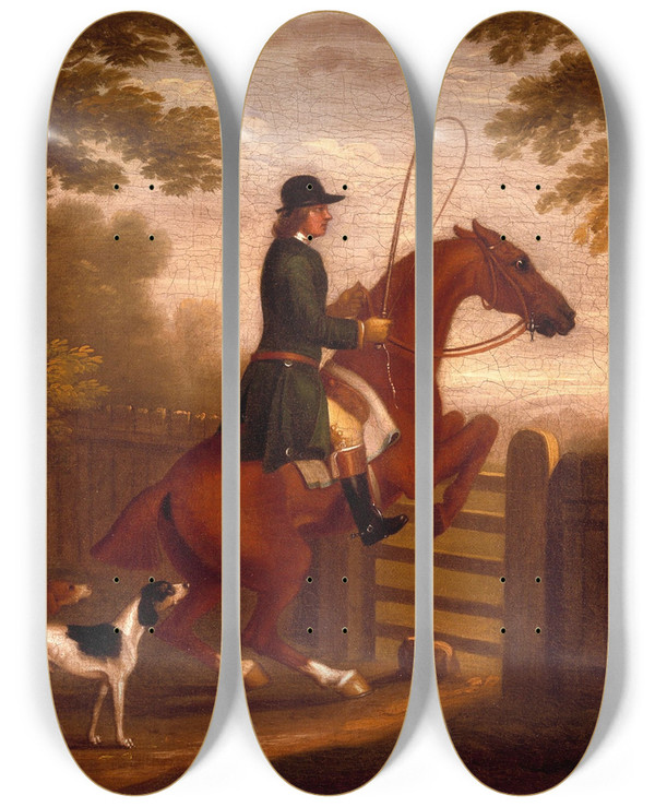 Triptych art skateboard deck of James Seymour Jumping The Gate by James Seymour (1697-1752)