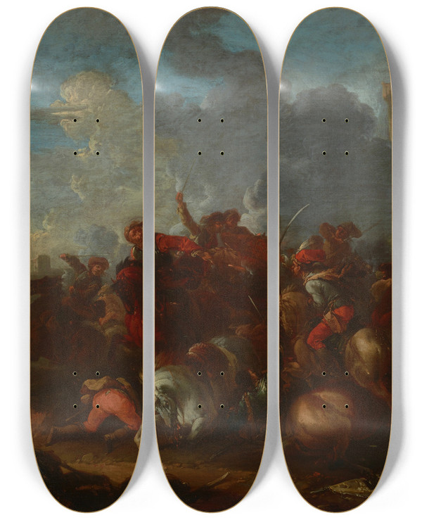 Triptych art skateboard deck of August Querfurt Encounter by August Querfurt (1696-1761)