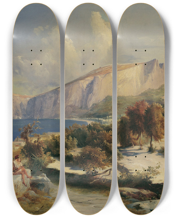 Triptych art skateboard deck of Carl Blechen Nachmittag Auf Capri by Carl Blechen (1798-1840)