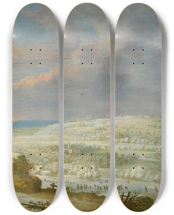 Triptych art skateboard deck of Lucas Van Uden The Four Seasons Iii by Lucas Van Uden (1595-1672)