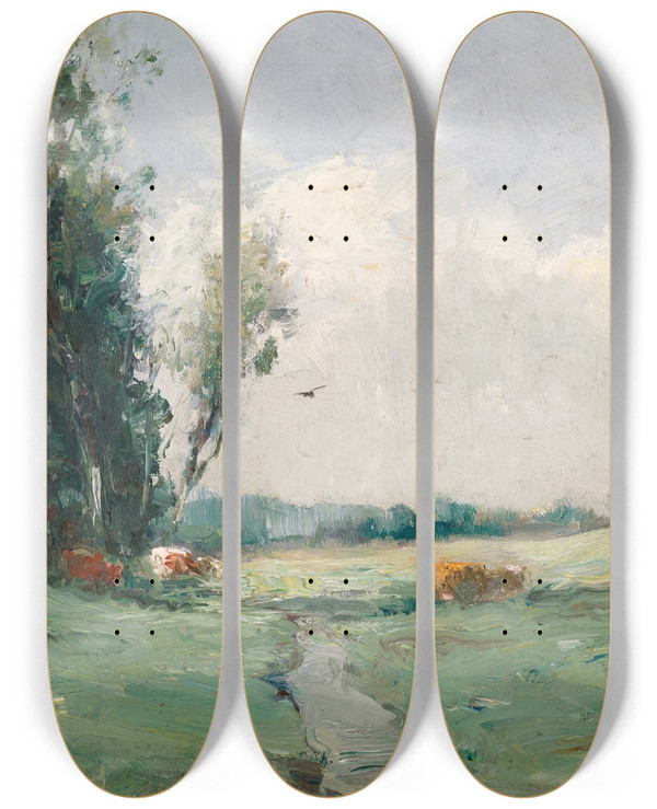 Triptych art skateboard deck of George A Boyle Landscape With A Stream by George A Boyle