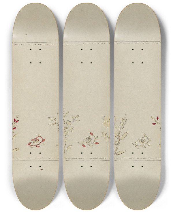 Triptych art skateboard deck of Lena Nastasi Needlework On Altar Cloth by Lena Nastasi