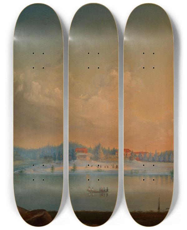 Triptych art skateboard deck of Werner Holmberg Storms Or Degervik Crown Office Building In Kirkkonummi by Werner Holmberg (1830-1860)