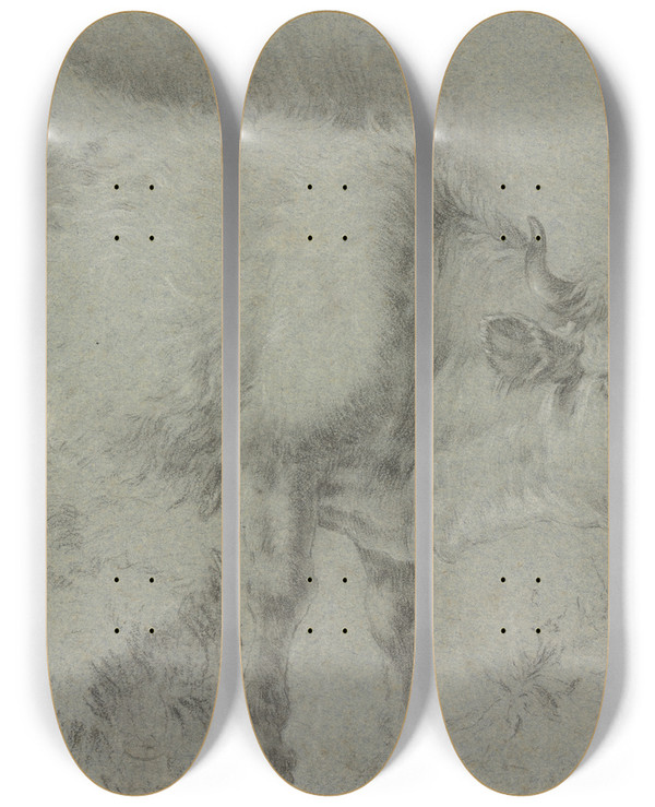 Triptych art skateboard deck of Francesco Londonio Cow To The Left by Francesco Londonio (1723-1783)