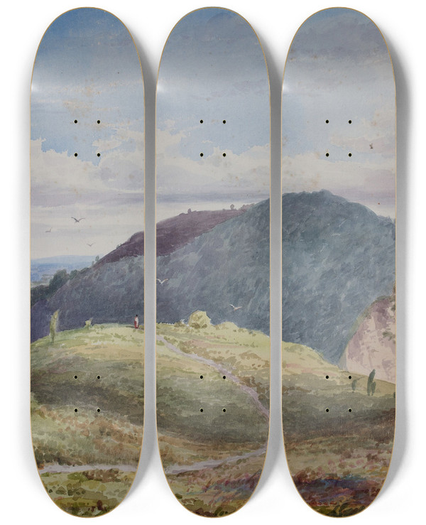 Triptych art skateboard deck of Elijah Walton Rednal From Cofton by Elijah Walton (1832-1880)
