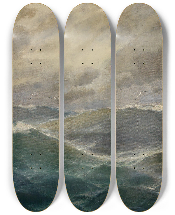 Triptych art skateboard deck of Max Jensen Strmische See by Max Jensen (1860-1907)
