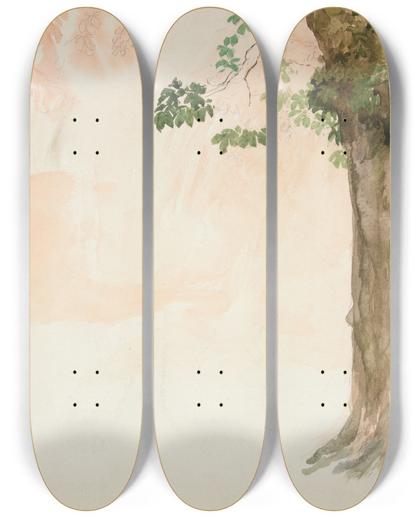 Triptych art skateboard deck of Edwin Austin Abbey Study Of A Treetrunk by Edwin Austin Abbey (1852-1911)