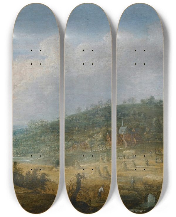 Triptych art skateboard deck of Lucas Van Uden The Four Seasons Ii by Lucas Van Uden (1595-1672)