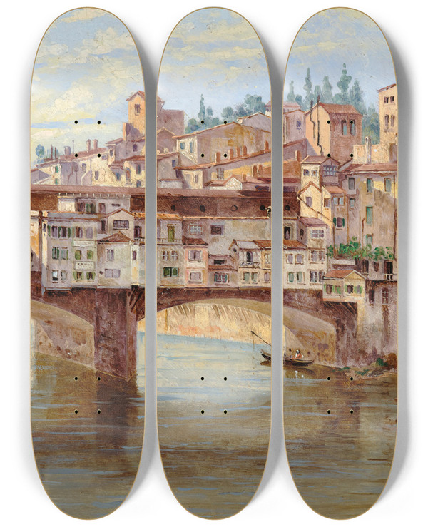 Triptych art skateboard deck of Antonietta Brandeis Florence Ponte Vecchio by Antonietta Brandeis (1848-1926)