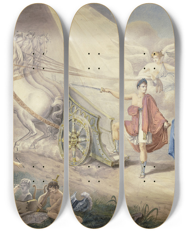 Triptych art skateboard deck of Charles Johannot Allegorie Auf Die Confdration Rhenane Oder Besser Auf Das Lager Von Boulogne Und Die Beabsichtigte Invasion In England by Charles Johannot (1798-1825)