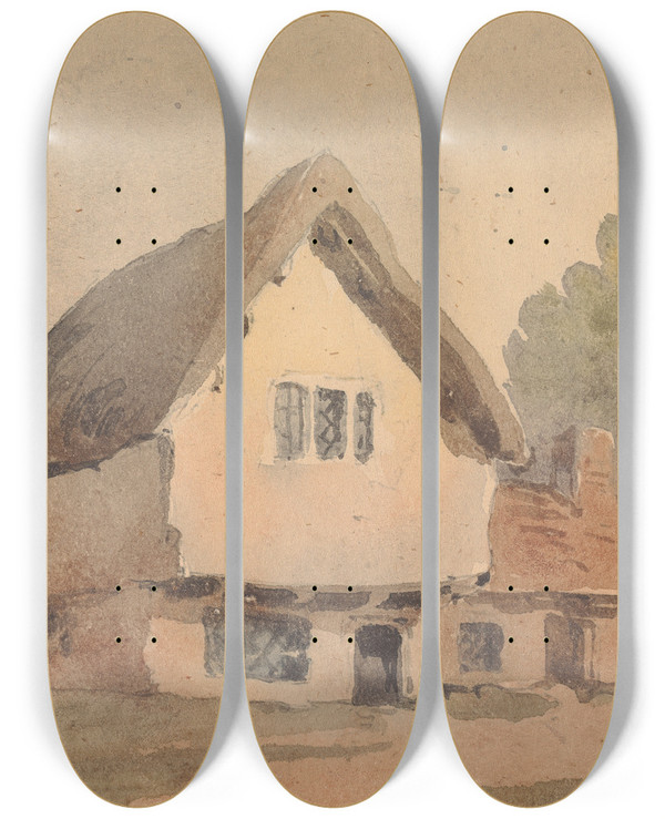 Triptych art skateboard deck of Thomas Sully Cottage by Thomas Sully (1783-1872)
