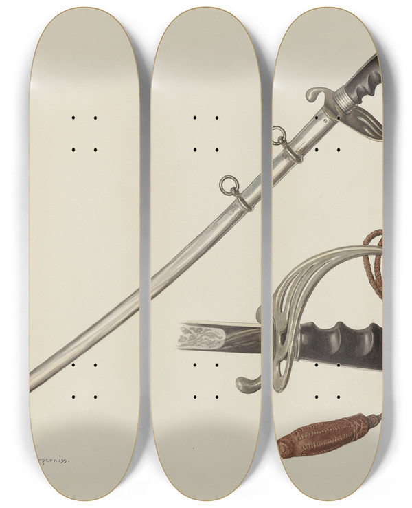 Triptych art skateboard deck of Carl Buergerniss Sabre_1 by Carl Buergerniss (20-)