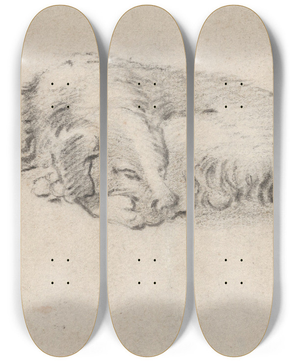 Triptych art skateboard deck of Jan Miel Study Of A Sleeping Dog by Jan Miel (1599-1664)