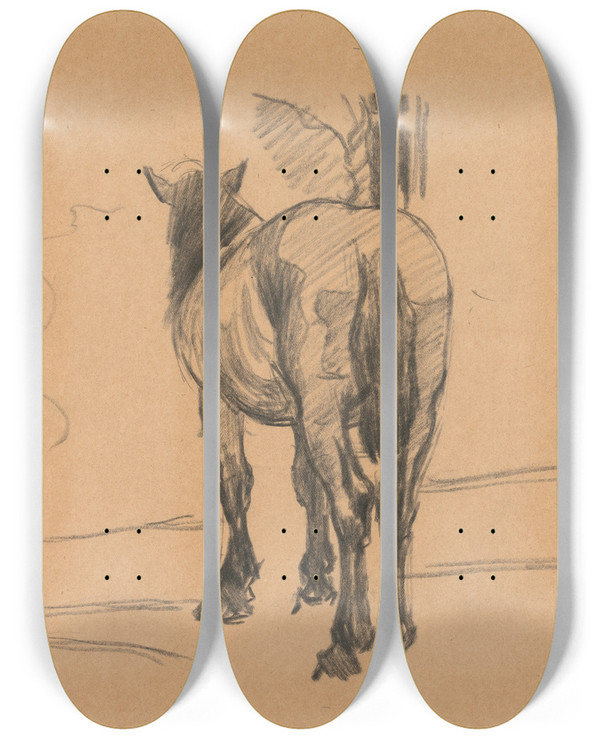 Triptych art skateboard deck of Robert Polhill Bevan Sketch Of A Horse by Robert Polhill Bevan (1865-1925)