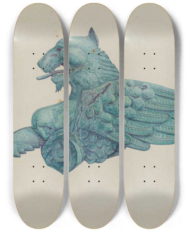 Triptych art skateboard deck of Harriette Gale Ornamental Iron Griffon by Harriette Gale