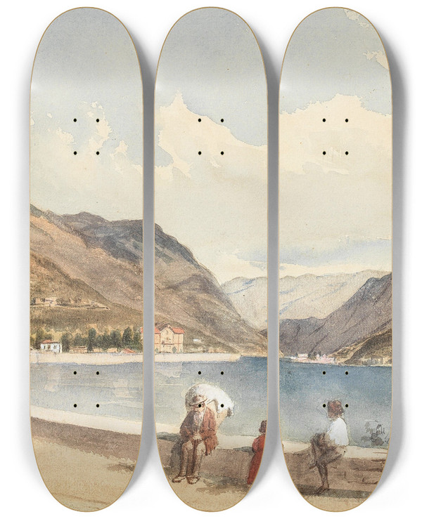 Triptych art skateboard deck of Antonietta Brandeis Blevio by Antonietta Brandeis (1848-1926)
