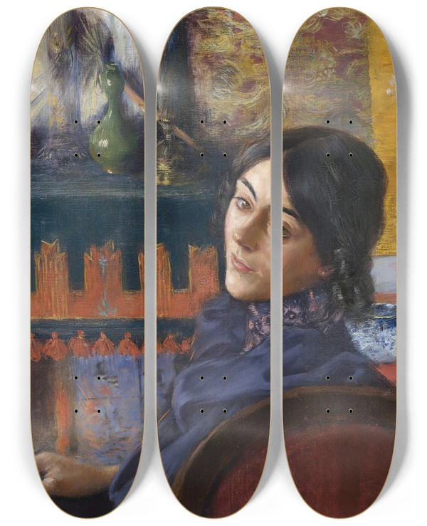 Triptych art skateboard deck of Norbert Goeneutte Salon Japonais by Norbert Goeneutte (1854-1894)