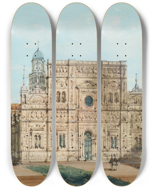 Triptych art skateboard deck of Carlo Grubas Pavia Certosa by Carlo Grubas (1810-1870)