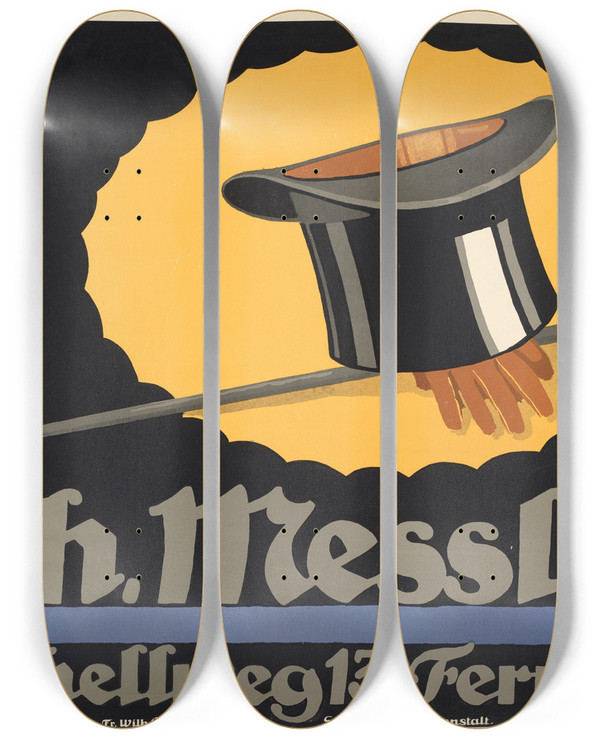 Triptych art skateboard deck of Carl Kunze Wilh Messling Ostenhellweg 13 Fernr 2910 by Carl Kunze