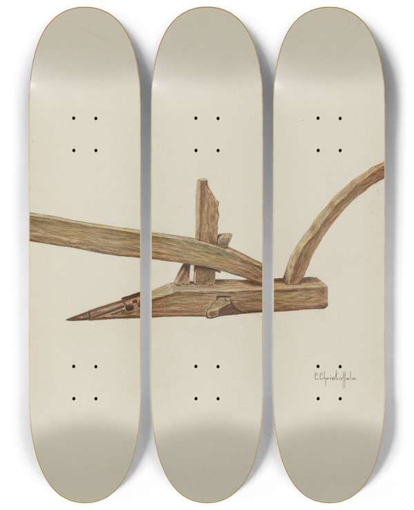 Triptych art skateboard deck of Cornelius Christoffels Plow by Cornelius Christoffels (1879-1960)