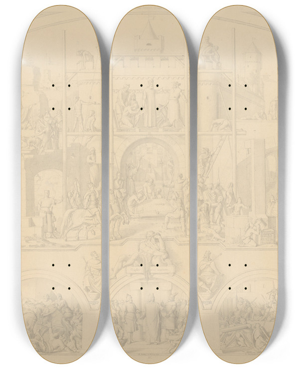 Triptych art skateboard deck of Carl Heinrich Hermann History Of Germany_2 by Carl Heinrich Hermann (1802-1880)