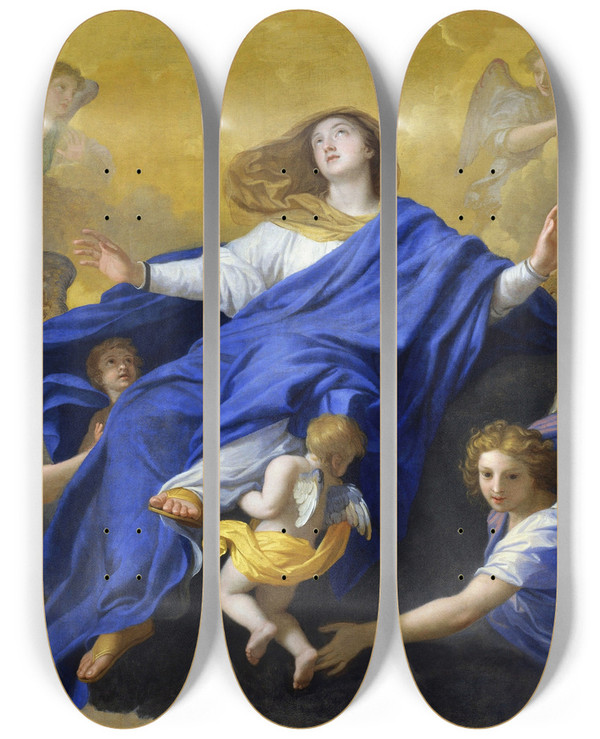 Triptych art skateboard deck of Charles Le Brun Lassomption by Charles Le Brun (1619-1690)