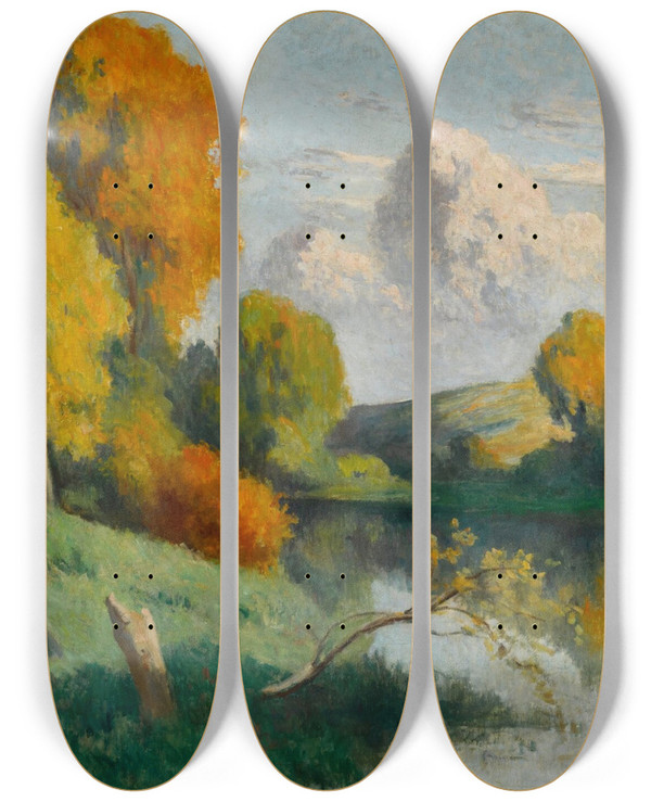 Triptych art skateboard deck of Maximilien Luce Les Scieurs Paysage De La Cure by Maximilien Luce (1858-1941)