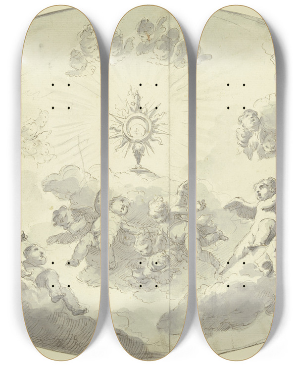 Triptych art skateboard deck of Gaspare Diziani Putten Verehren Das Heilige Sakrament by Gaspare Diziani (1689-1767)