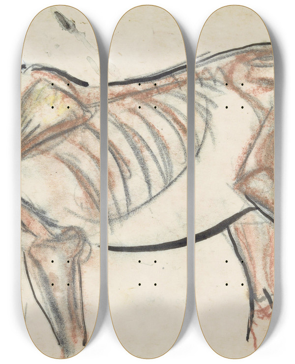 Triptych art skateboard deck of Leo Gestel Blad Met Schets Van Een Paard by Leo Gestel (1881-1941)
