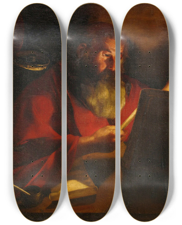 Triptych art skateboard deck of Follower Of Gerrit Van Honthorst Saint Jerome by Follower Of Gerrit Van Honthorst (1592-1656)