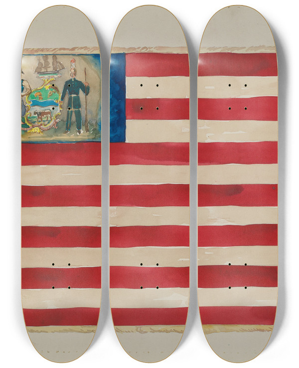 Triptych art skateboard deck of Edward Grant Flag Mexican War by Edward Grant