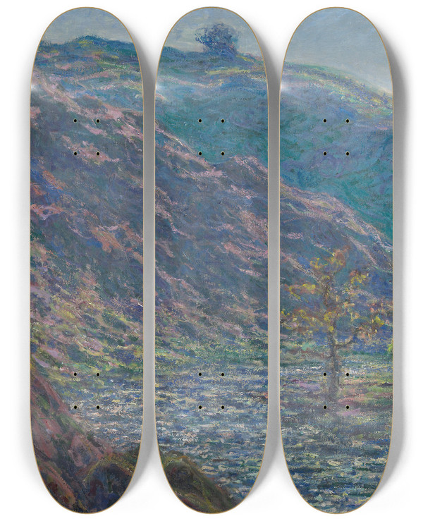 Triptych art skateboard deck of Claude Monet The Petite Creuse River by Claude Monet (1840-1926)