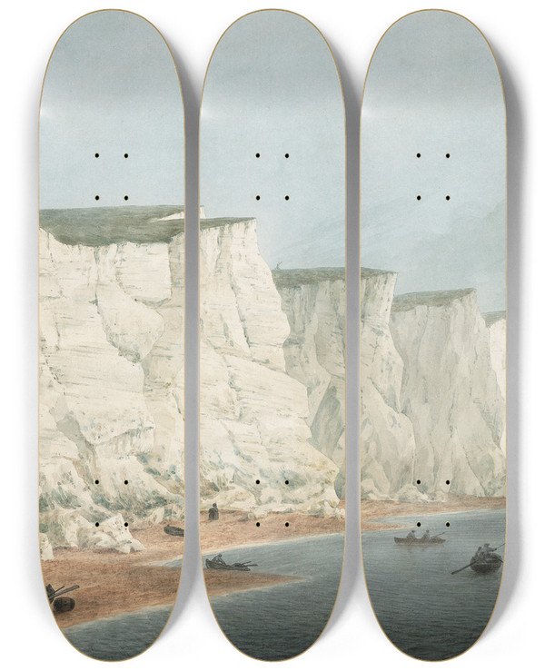 Triptych art skateboard deck of Samuel Atkins The Fleet Off The Coast Beachy Head by Samuel Atkins (1760-1810)