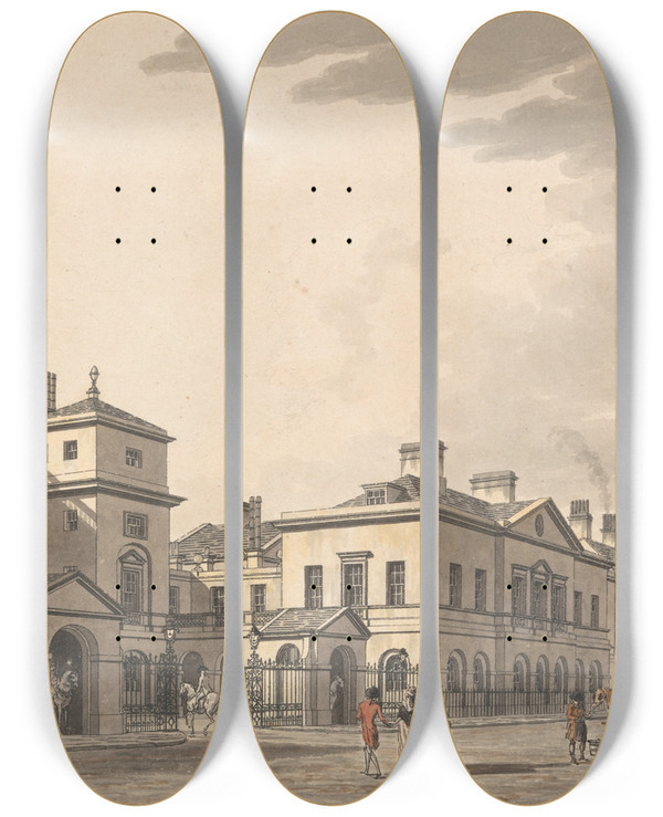 Triptych art skateboard deck of Thomas Malton The Younger Horse Guards Whitehall by Thomas Malton the Younger (1748-1804)