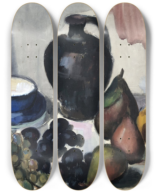 Triptych art skateboard deck of Otto Geigenberger Stillleben Mit Frchten by Otto Geigenberger (1881-1946)